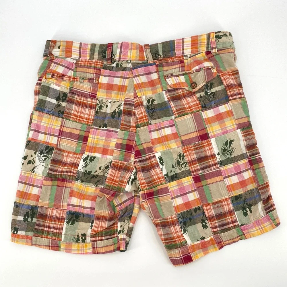 Charleston Threads Patchwork Madras Plaid Shorts Mens 36 Multi Color Cotton